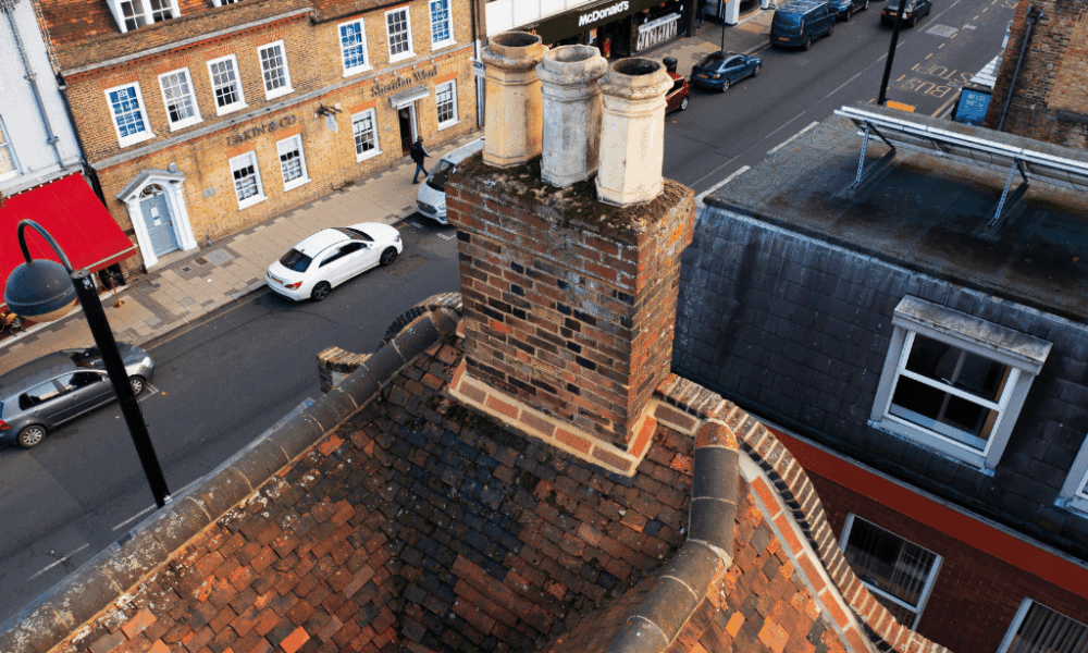 Uxbridge roof close up on chimney